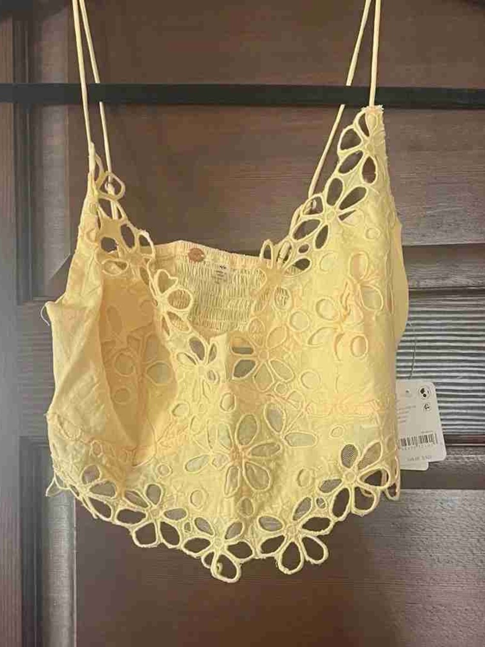 Yellow Floral Eyelet Cropped Cami Top
